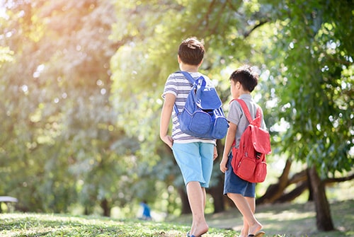 公園を歩く兄弟